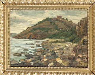 Max Jablonski (1880-1940), impressionistic characterized rocky coastal landscape, probably on Hiddensee, oil on cardboard, signed a. dated ''4.8.(19)1