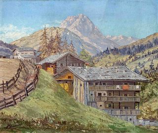 Josef Obermoser (1900-ca.1975), German painter, Houses in the Alps, oil on canvas, signed lower left, ca. 50 x 60 cm