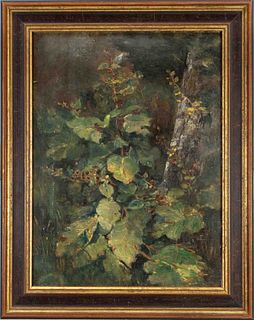 Anonymous painter of the 19th century, plant study, oil on wood, unsigned, stamp of the Parisian artist supply dealer L. Prevost on verso, 37 x 27 cm,