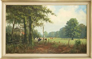 J. Aalbers, 1st half 20th century, Landscape with grazing cows and farmhouse, oil on canvas, signed lower right, 60 x 100 cm, framed 70 x 110 cm