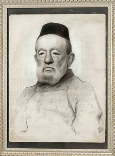 Anonymous artist 1st half of 20th century, study of a man with hat, charcoal drawing on paper, marginal cracks, 62 x 47 cm, behind glass in exchangeab