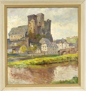 Henry Gundlach (1884-1965), View of a castle, oil on canvas, signed lower right, 53 x 51 cm, framed 63 x 60 cm
