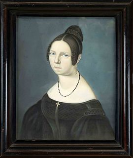 signed Marakow, Erfurt portrait painter of the Biedermeier period around 1840, bust portrait of a woman in bourgeois costume (Emma Alverdes, wife of L