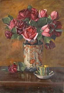 Otto Ludwig NÃ¤gele (1880-1952), German painter and graphic artist as well as the first goalkeeper of FC Bayern MÃ¼nchen, still life of roses, oil on 