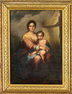 Anonymous painter of the 19th c., Mothers with child in front of a ruin fragment, oil on canvas, unsigned, restored and retouched, 51 x 37 cm, framed 