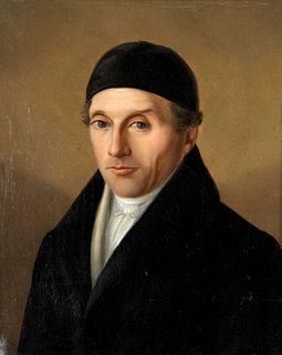 Anonymous portrait painter of the Biedermeier period around 1830, portrait of a man with a black cap, oil on canvas, unsigned, rubbed, 39 x 32 cm, fra