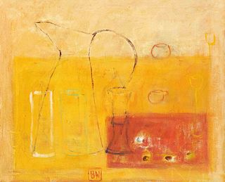 Bettina Winkelmann (*1961), ''Andere Sider'', abstracted still life, oil on canvas, monogrammed on the lower margin, signed, dated 1999 and inscribed 