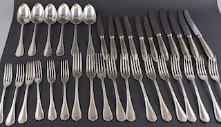 Part canteen of Christofle silver plated cutlery, comprising twelve dinner forks, five dinner knives, six tablespoons, six de
