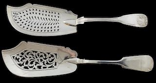 Two silver fish servers; London, 1846, makers Jacob Wintle, and Glasgow, 1831, makers WM/ AM (unidentified), total weight 10.