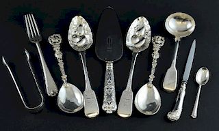 Pair of silver spoons with embossed bowls, London 1821, makers George Nangle, pair of silver spoons with figural handles, Lon