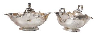 Fine and Rare Pair of George I English Silver Doubled Lipped Sauce Boats