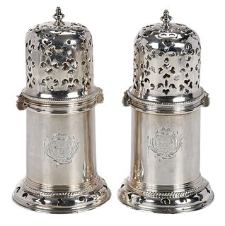 Pair James II English Silver Casters