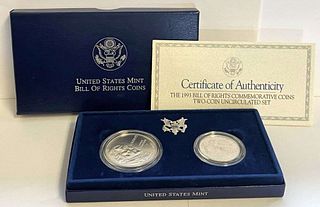1993-D/W Bill Of Rights Commemorative Silver Dollar / Half Dollar Set (2-coins)
