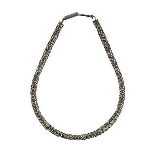 NO RESERVE - Ric Laselute - Zuni Silver Chain Link Choker Necklace, Contemporary (J13998-220)