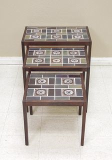 Set of MCM Rosewood and Tile-Top Nested Tables.