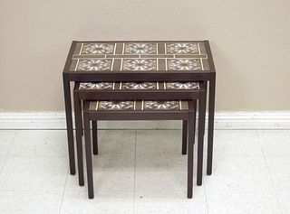 Set of MCM Rosewood and Tile-Top Nested Tables.