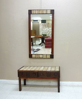 Mid Century Tile Top Table and Mirror.