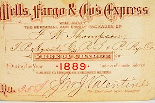 1889 Wells Fargo & Co. Exchange Ticket.
