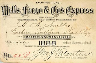 1888 Wells Fargo & Co. Exchange Ticket.
