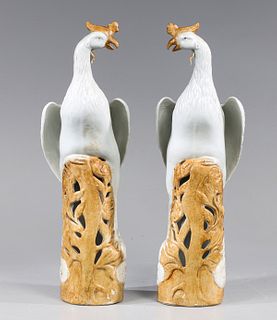 Pair Chinese White Phoenix Bird Figures