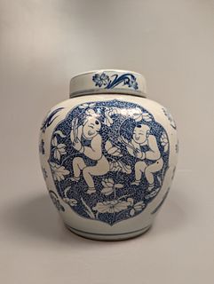 Chinese Blue and White Porcelain Babies Jar