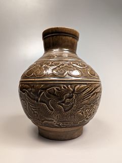 Chinese Carved Brown Glazed Vase