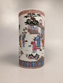 Famille Rose Enameled Porcelain Cylinder Vase