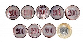Lot Of 9: $200 Mother Of Pearl Poker Chips.