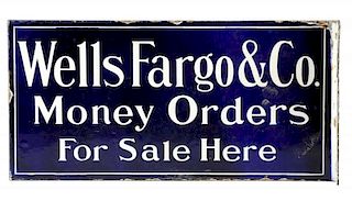 Wells Fargo Money Order Porcelain Flange Sign.