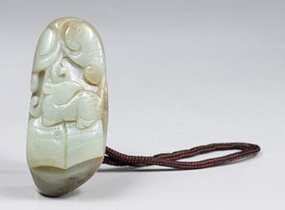 Chinese Carved Celadon Jade Toggle