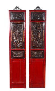 Pair Antique Chinese Carved Panels