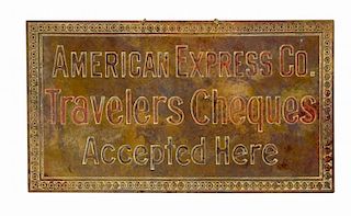 American Express Travelers Cheques Brass Sign.