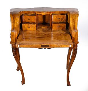Antique French or Italian Burl Wood Marquetry Secretary Desk