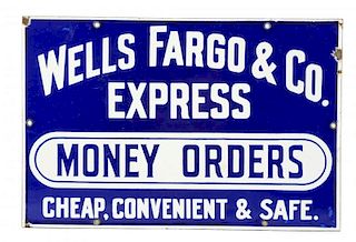 Wells Fargo Express Money Order Porcelain Sign.
