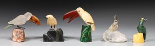Group of Five Vintage Carved Stone Birds