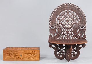 Group of Two Vintage Carved Box and Shelf