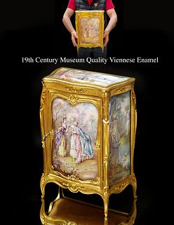 A Large 19th C. Museum Quality Viennese Enamel Bronze Cabinet