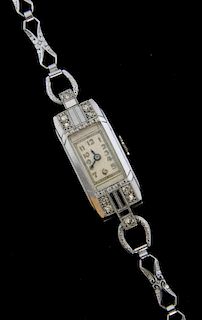 Art Deco cocktail watch, chromium plated case, set with diamonds