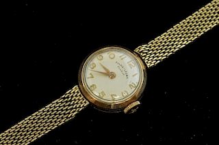 Ladys gold Favre-Leuba  wrist watch on a gold bracelet, 9ct