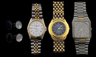 Certina titanium wristwatch, a Burberrys gold plated watch, another with face marked Evans & Evans, and a pair of links cuffl
