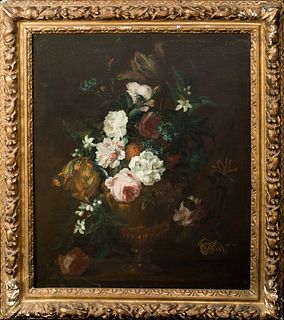 STILL LIFE WITH FLOWERS IN AN URN OIL PAINTING
