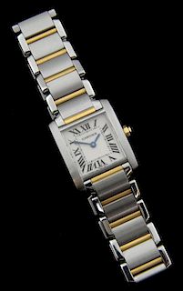 Lady's Cartier steel and gold Tank Francaise bracelet watch, the square dial with Roman numerals with paperwork dated 1999. Q