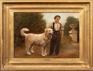 PORTRAIT OF A BOY AND HIS DOG OIL PAINTING