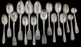 Collection of George III and later silver teaspoons, coffee spoons, mustard and salt spoons, various dates and marks, (16), 8