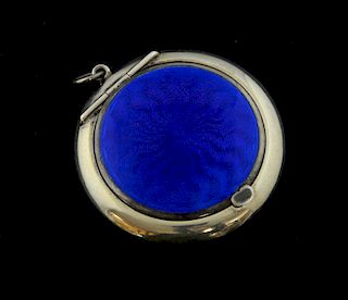 George V silver and blue enamelled round compact, Birmingham 1916,  22g,