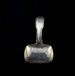 George IV caddy spoon of rectangular form, Birmingham 1824, maker Joseph Willmore, .34ozt/10.6g,