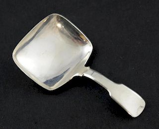 William IV caddy spoon of rectangular form, Birmingham 1830, maker Joseph Willmore, .31ozt/ 9.7g,