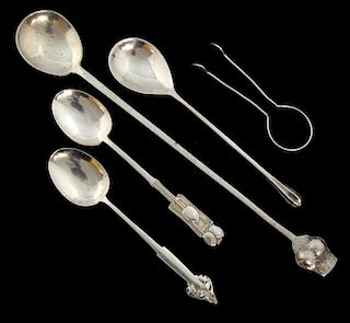 Liberty & Co. spoon, London 1903, three further spoons by Liberty & Co., and a sugar tongs by Liberty & Co., total weight 2.6