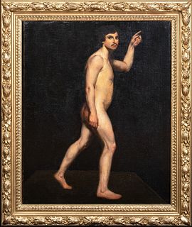 PORTRAIT OF A NUDE MALE OIL PAINTING
