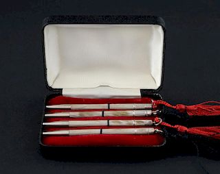 Set of four silver Bridge pencils in fitted case,